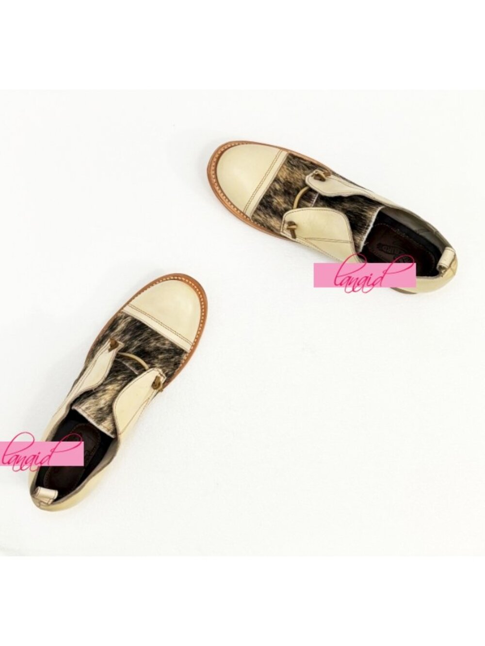 NEW Freebird Mabel White Multi Pony Leather Hair Beige Brown Oxford Flat Loafers - Picture 7 of 11